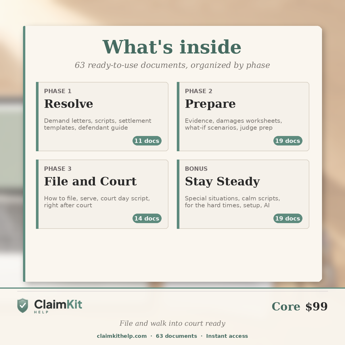 Core Pack: California Small Claims Filing & Court Day Toolkit