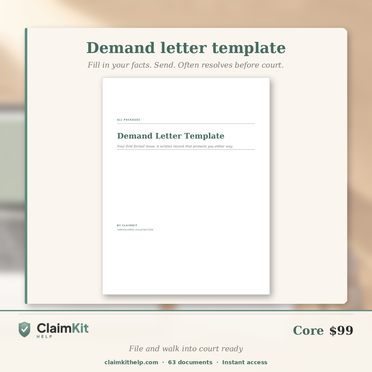 Core Pack: California Small Claims Filing & Court Day Toolkit