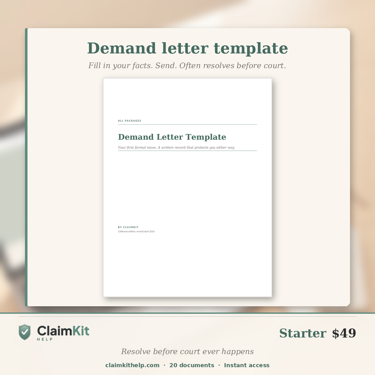 Starter Pack: California Small Claims Pre-Court Resolution Kit