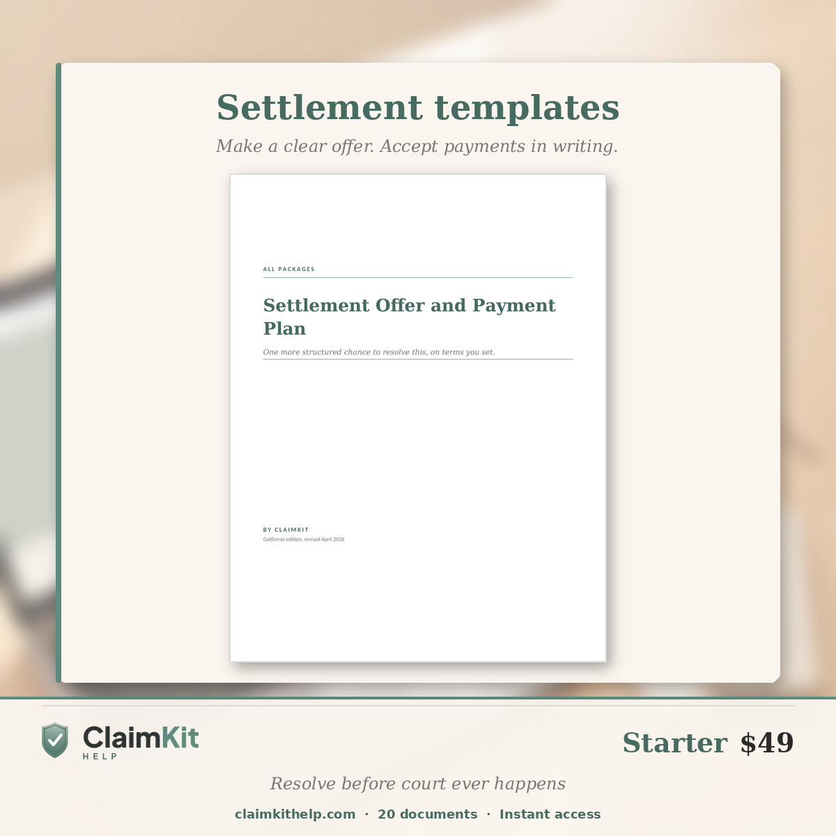 Starter Pack: California Small Claims Pre-Court Resolution Kit
