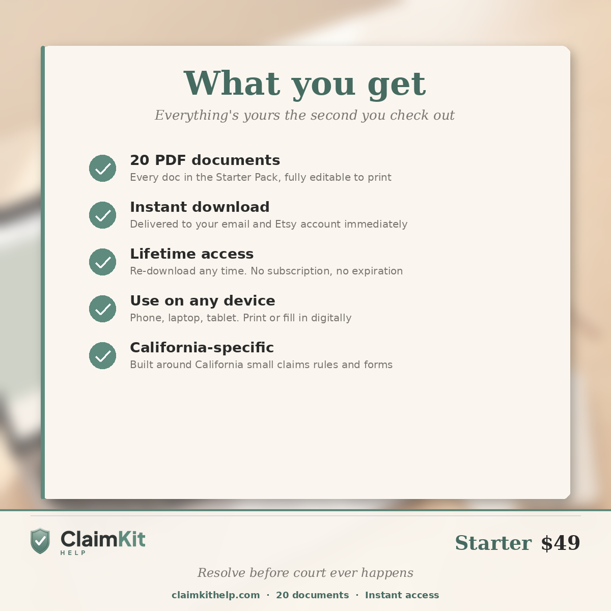Starter Pack: California Small Claims Pre-Court Resolution Kit