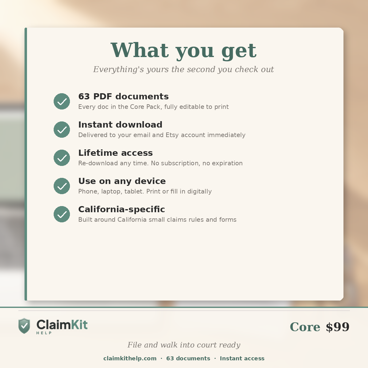 Core Pack: California Small Claims Filing & Court Day Toolkit