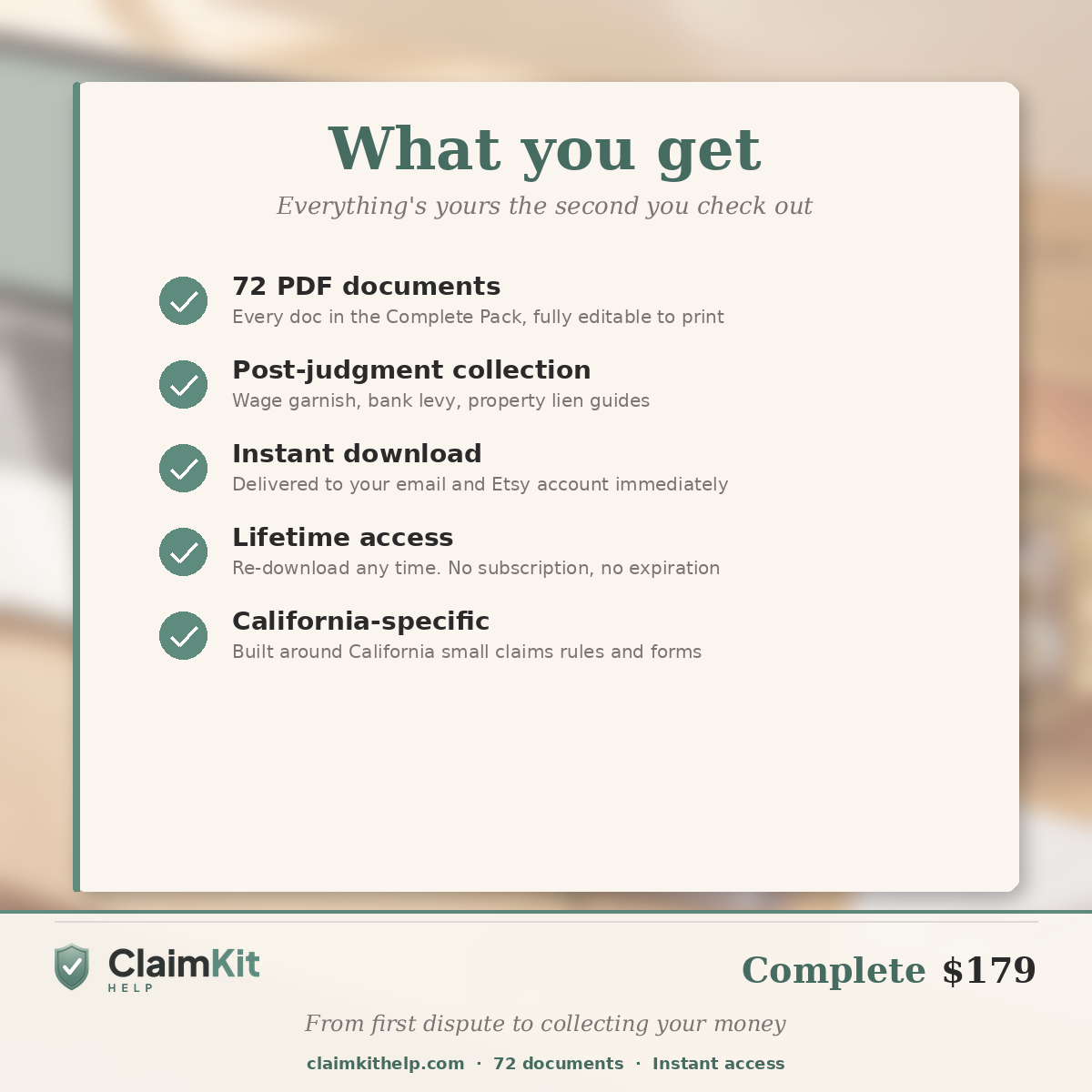 Complete Pack: California Small Claims Filing, Court and Collection Toolkit