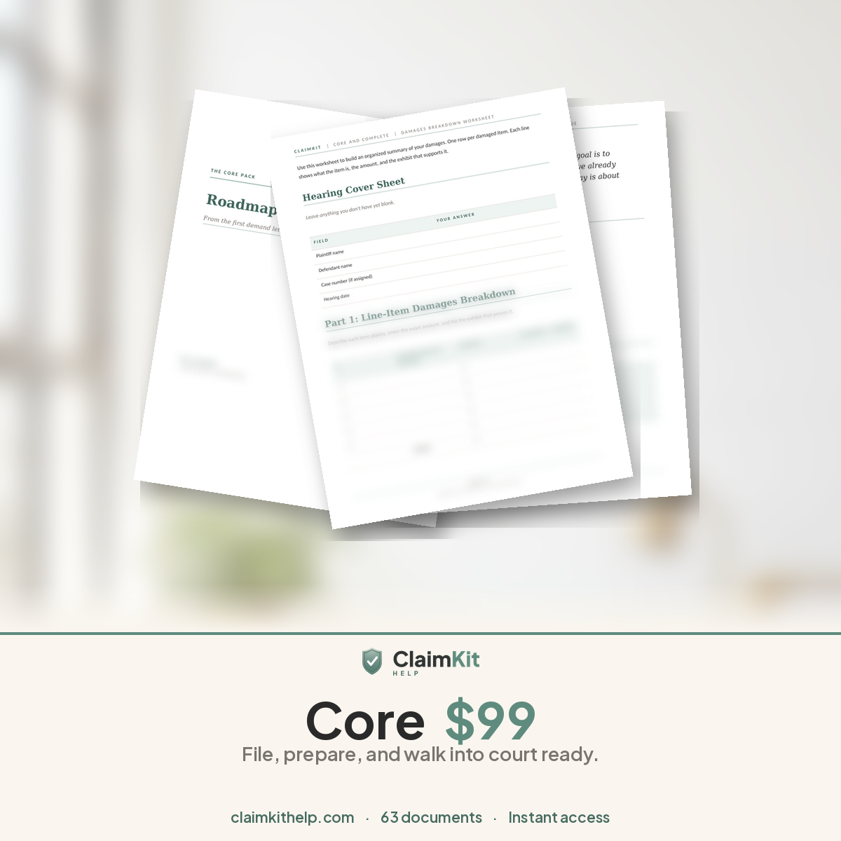 ClaimKit Help Core Pack, sample documents, California small claims, $99